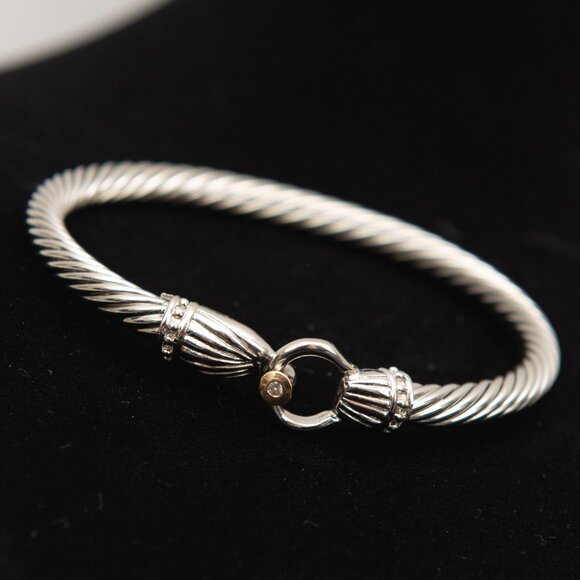 14K White Gold + 925 Sterling Silver Cable Buckle Bracelet Designer Style - Picture 1 of 9